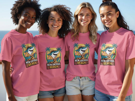 New Smyrna Beach Shark Graphic Pink T-Shirt product type