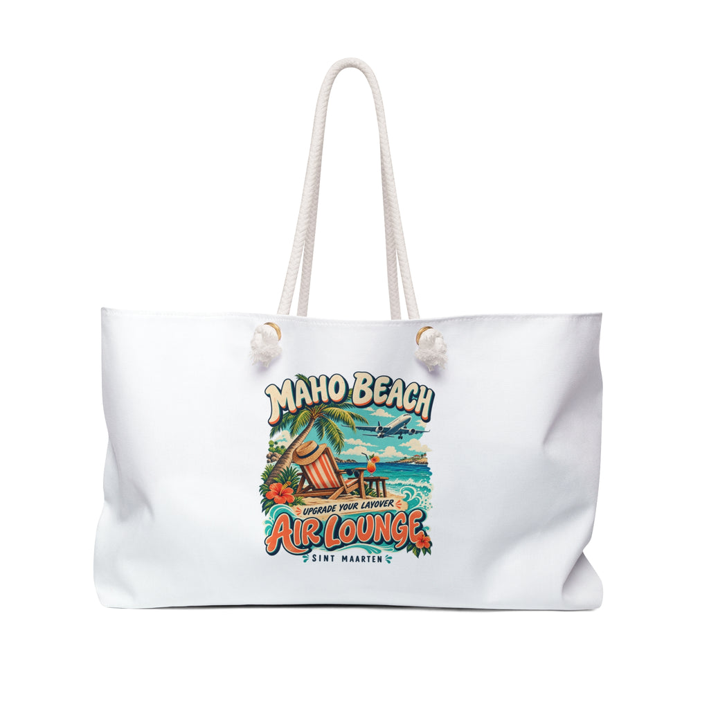 Maho Beach Air Lounge Sint Maarten Weekender Bag illustrated destination design, product mockup