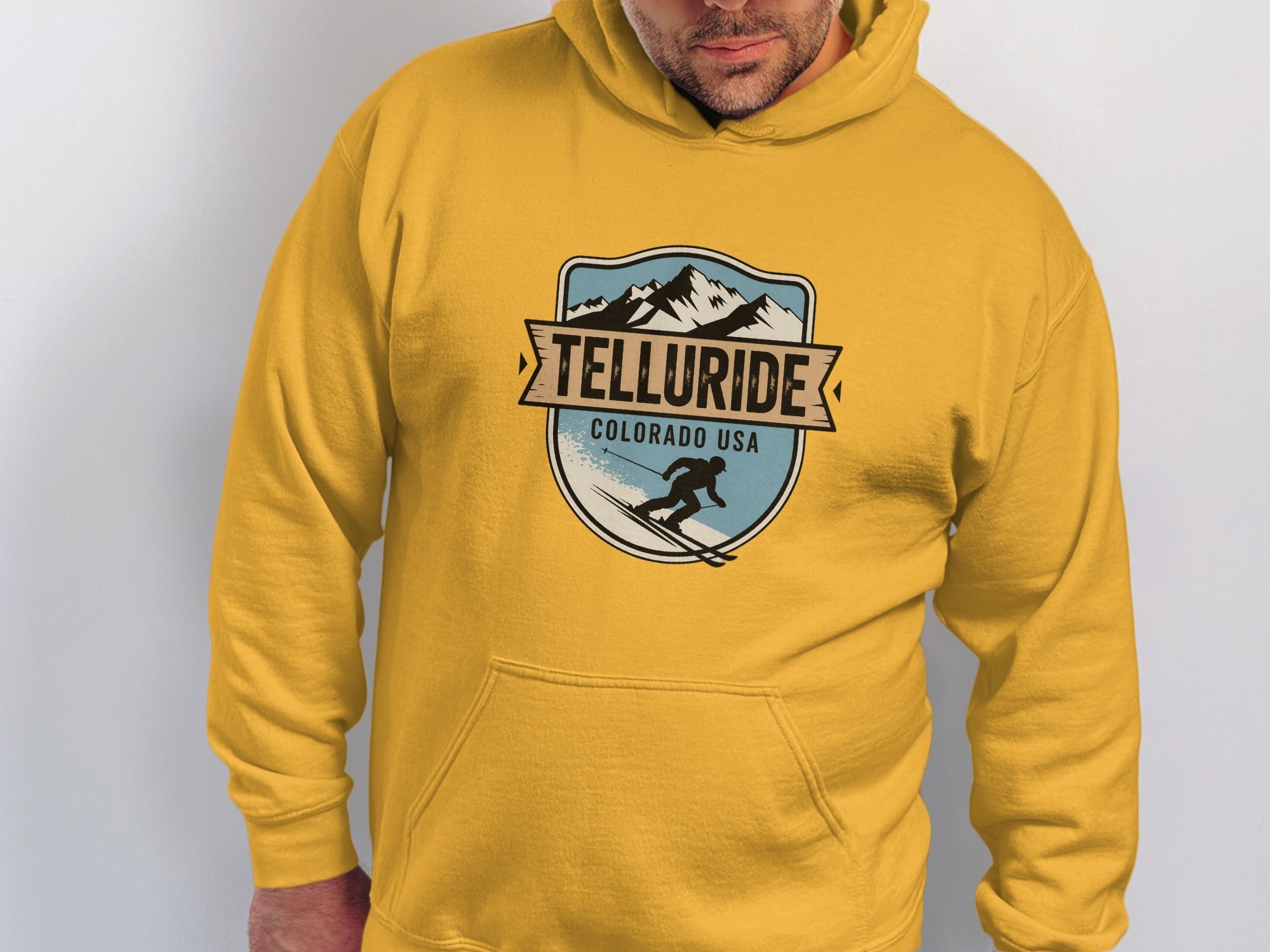 Telluride Colorado USA Skiing Yellow Hoodie Product