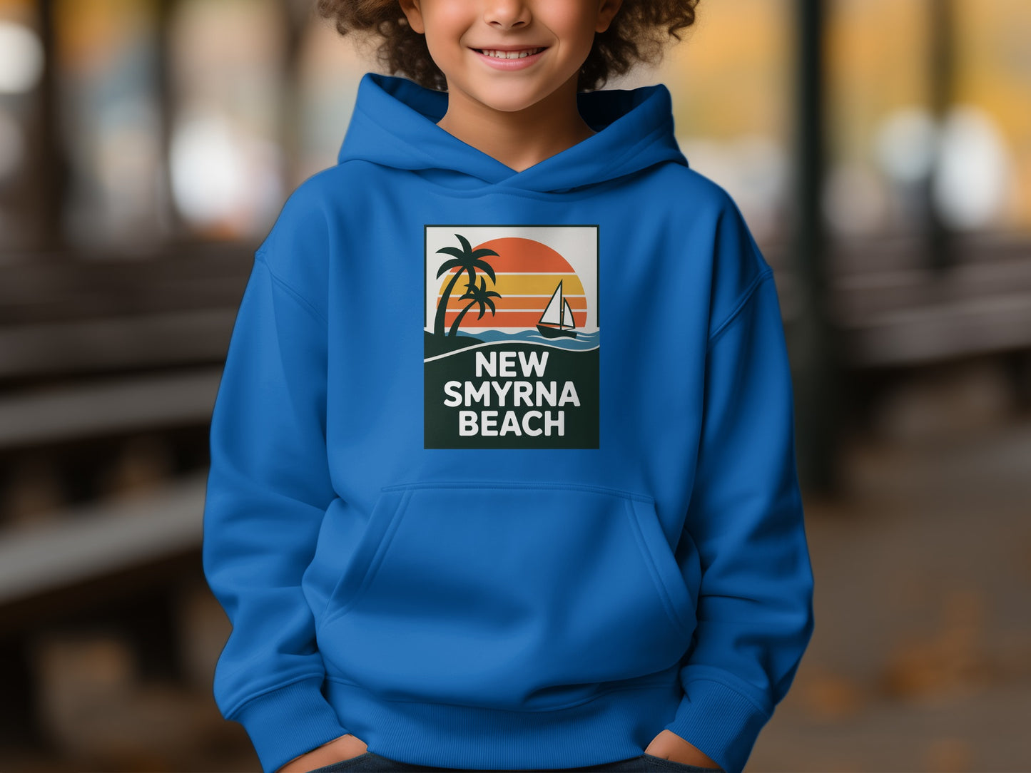 New Smyrna Beach Sunset Hoodie with Surf Design product