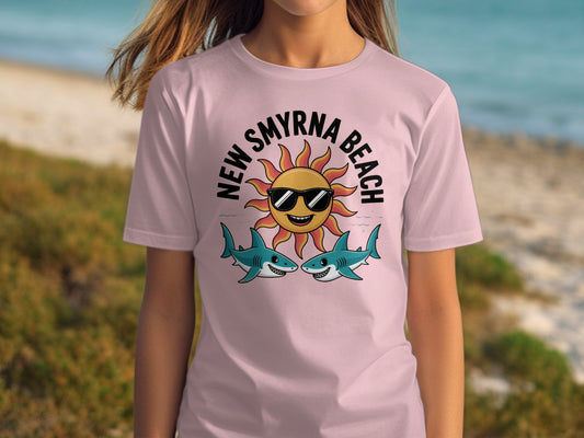 New Smyrna Beach Sun and Sharks Design T-Shirt product