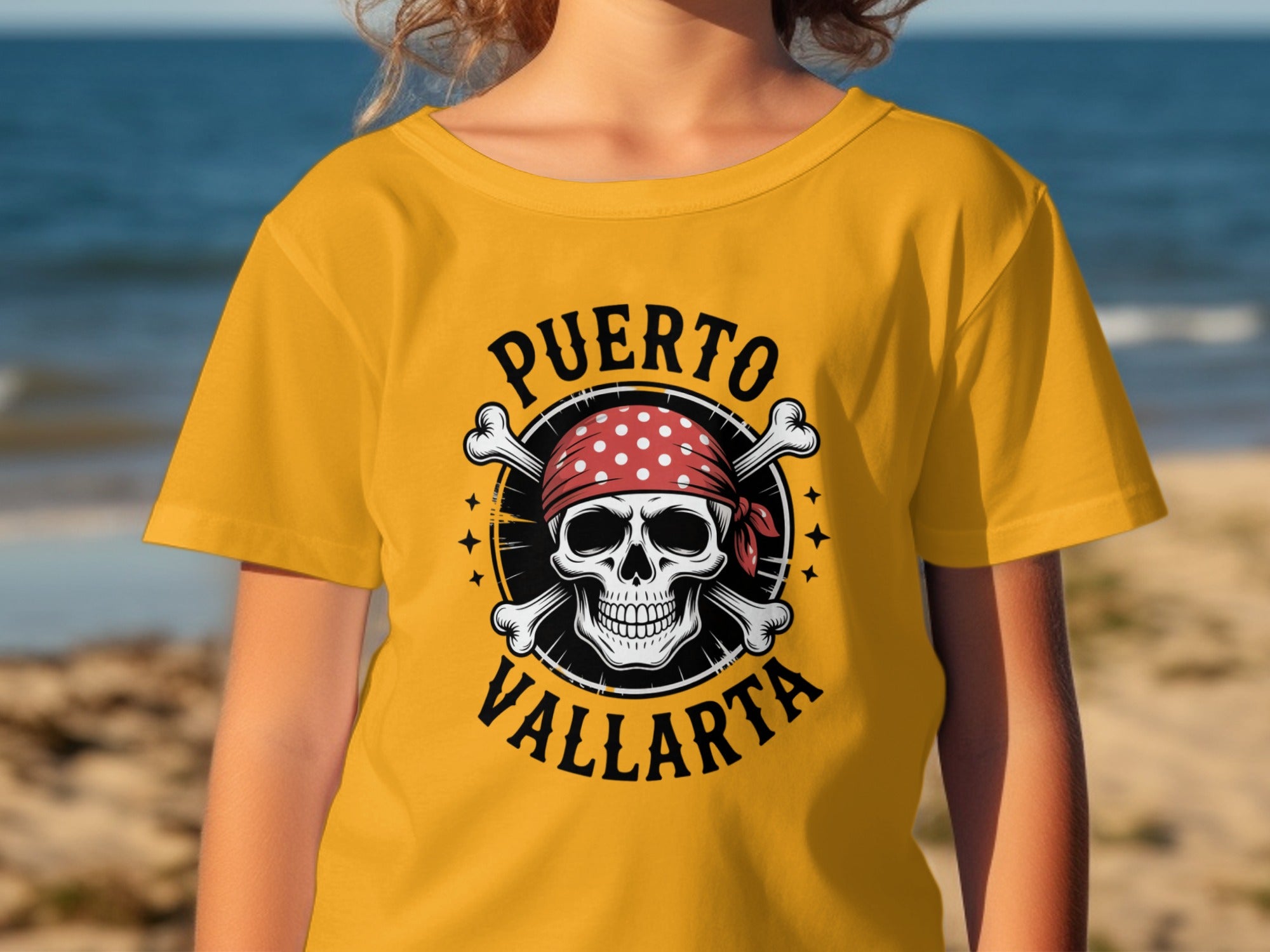 Puerto Vallarta Skull Graphic Yellow T-Shirt product