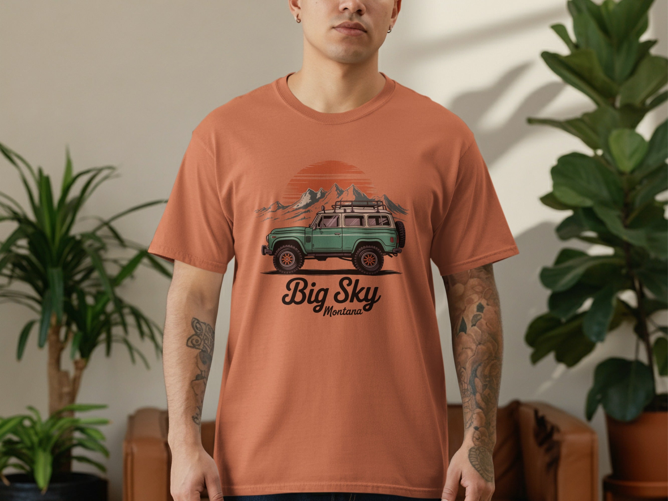 Big Sky Montana Graphic T-Shirt with Retro Car Design