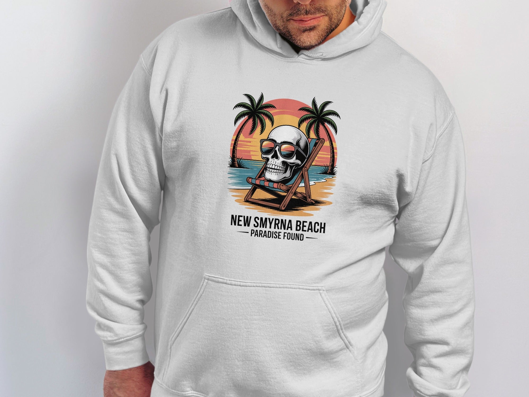 New Smyrna Beach Skull Design Hoodie Clothing Product
