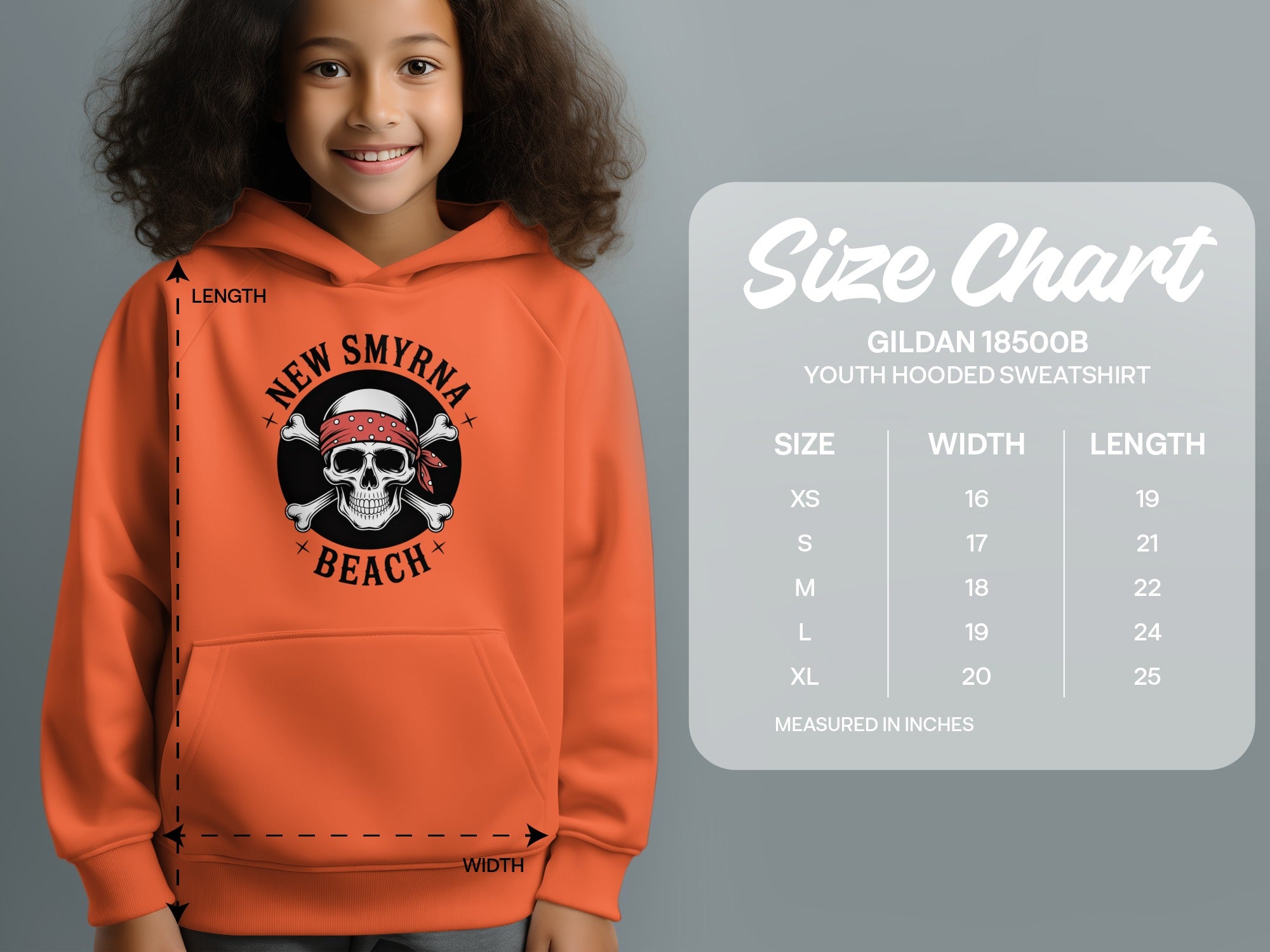 New Smyrna Beach Skull Printed Youth Hooded Sweatshirt product