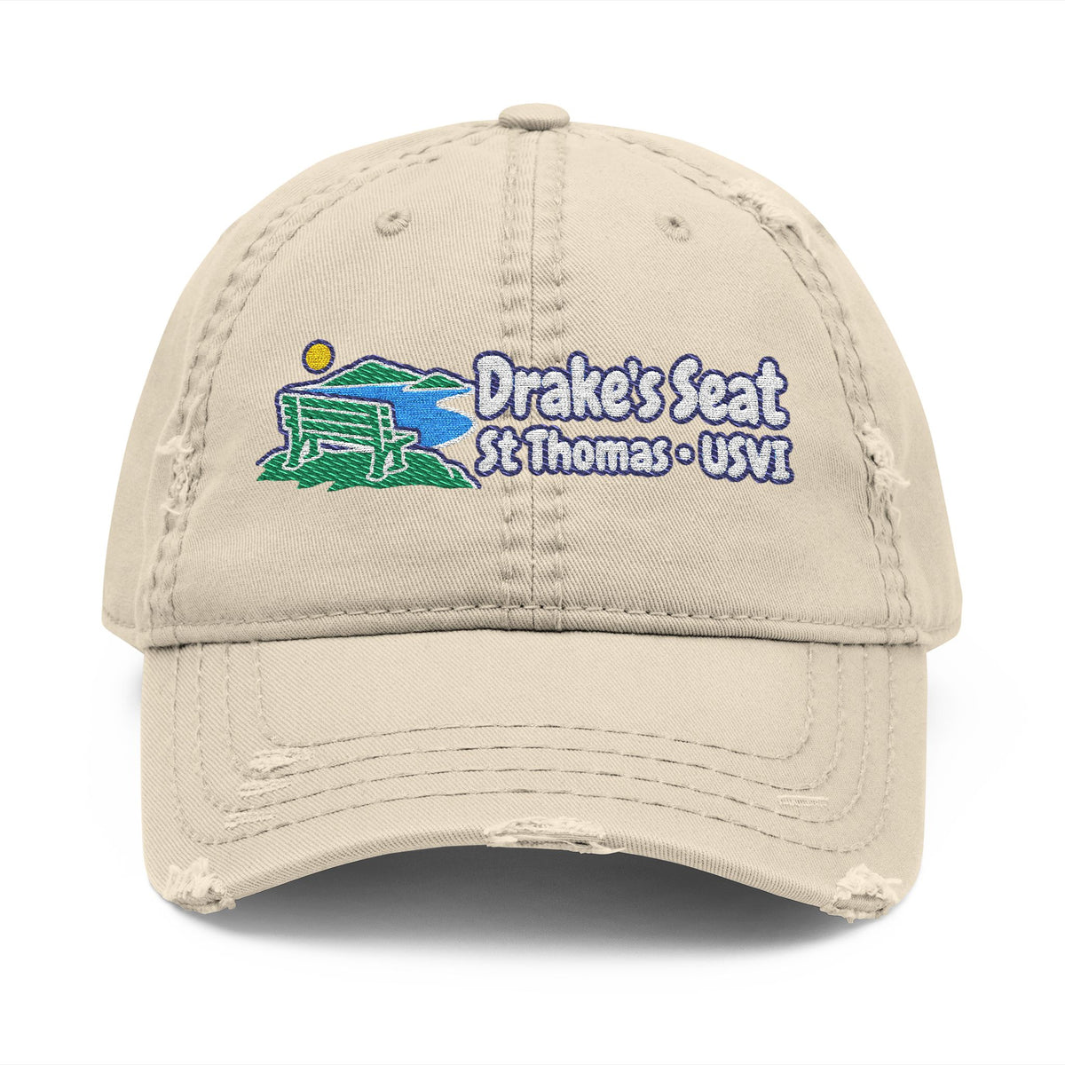 Drake's Seat St. Thomas USVI embroidered distressed OTTO dad hat, product gallery view 2.
