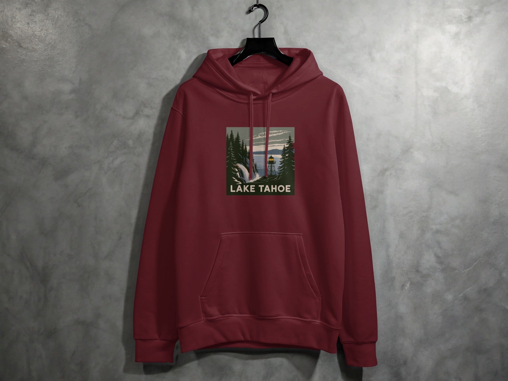 Lake Tahoe Scenic Hoodie with Classic Forest Print