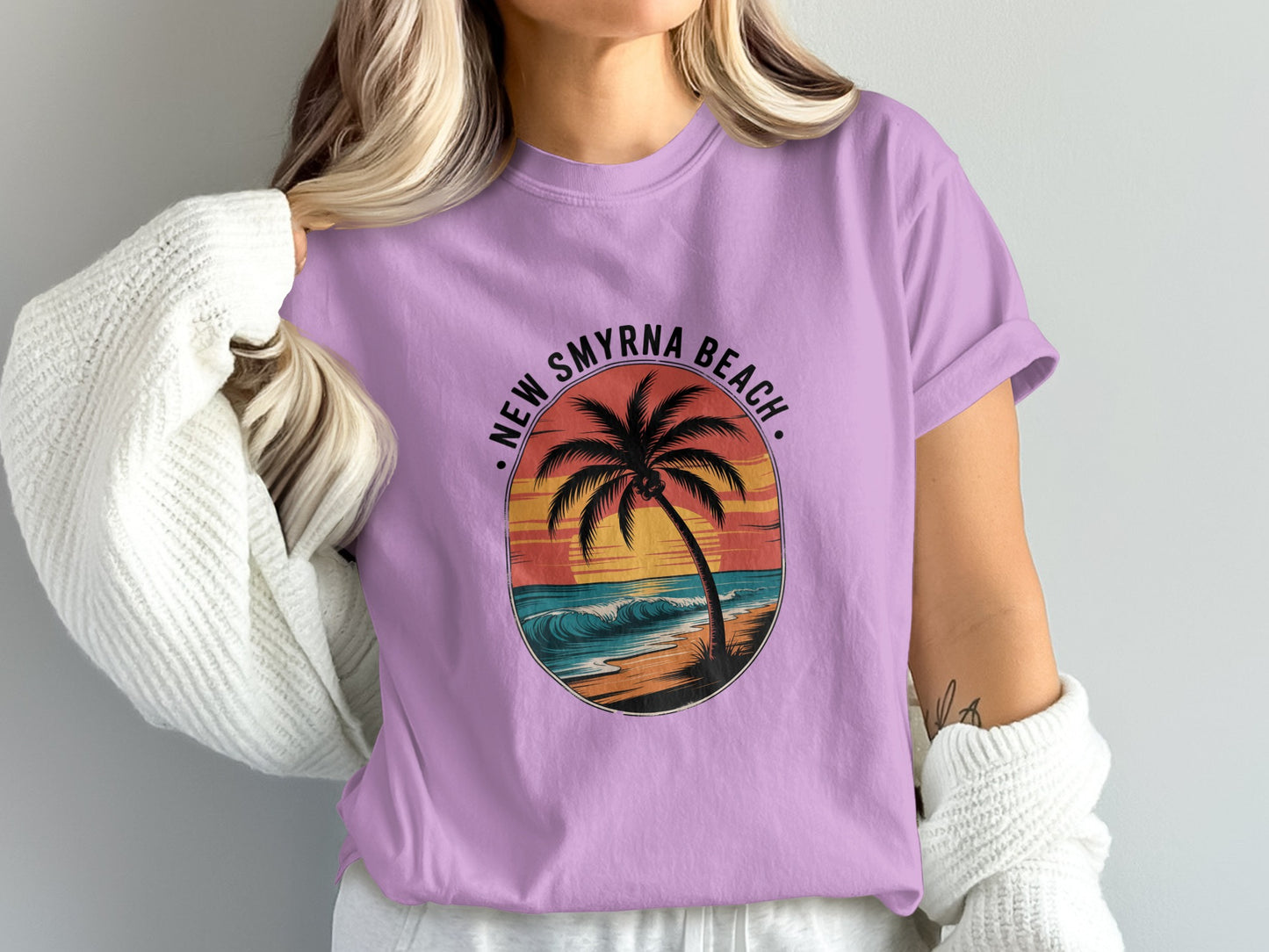 New Smyrna Beach Palm Tree Sunset Design Shirt product