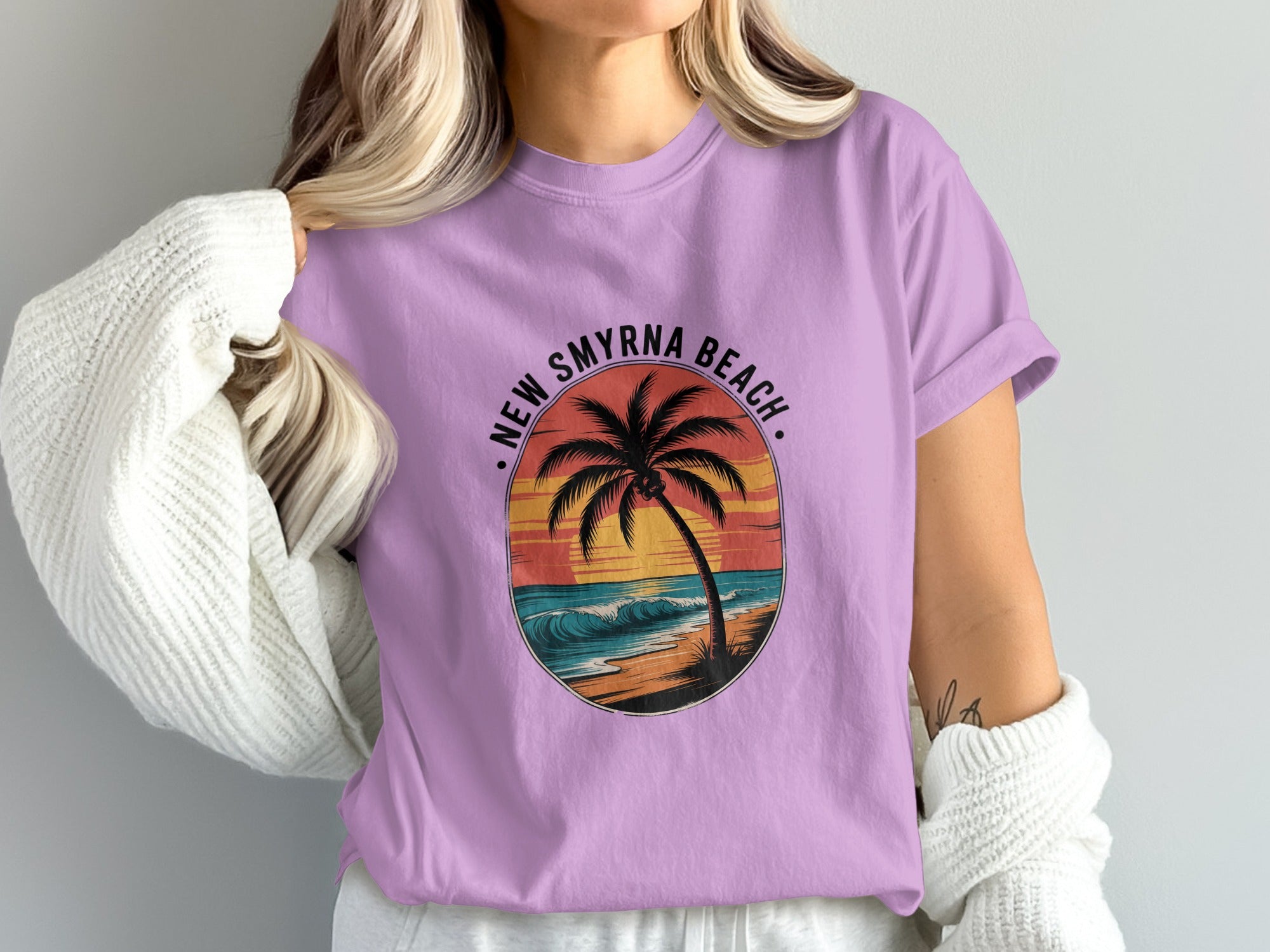 New Smyrna Beach Palm Tree Sunset Design Shirt product