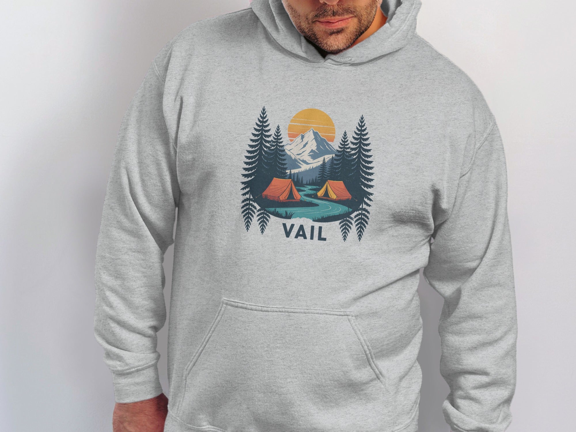 Vail Camping Scenic Hoodie with Mountain and Tents product type