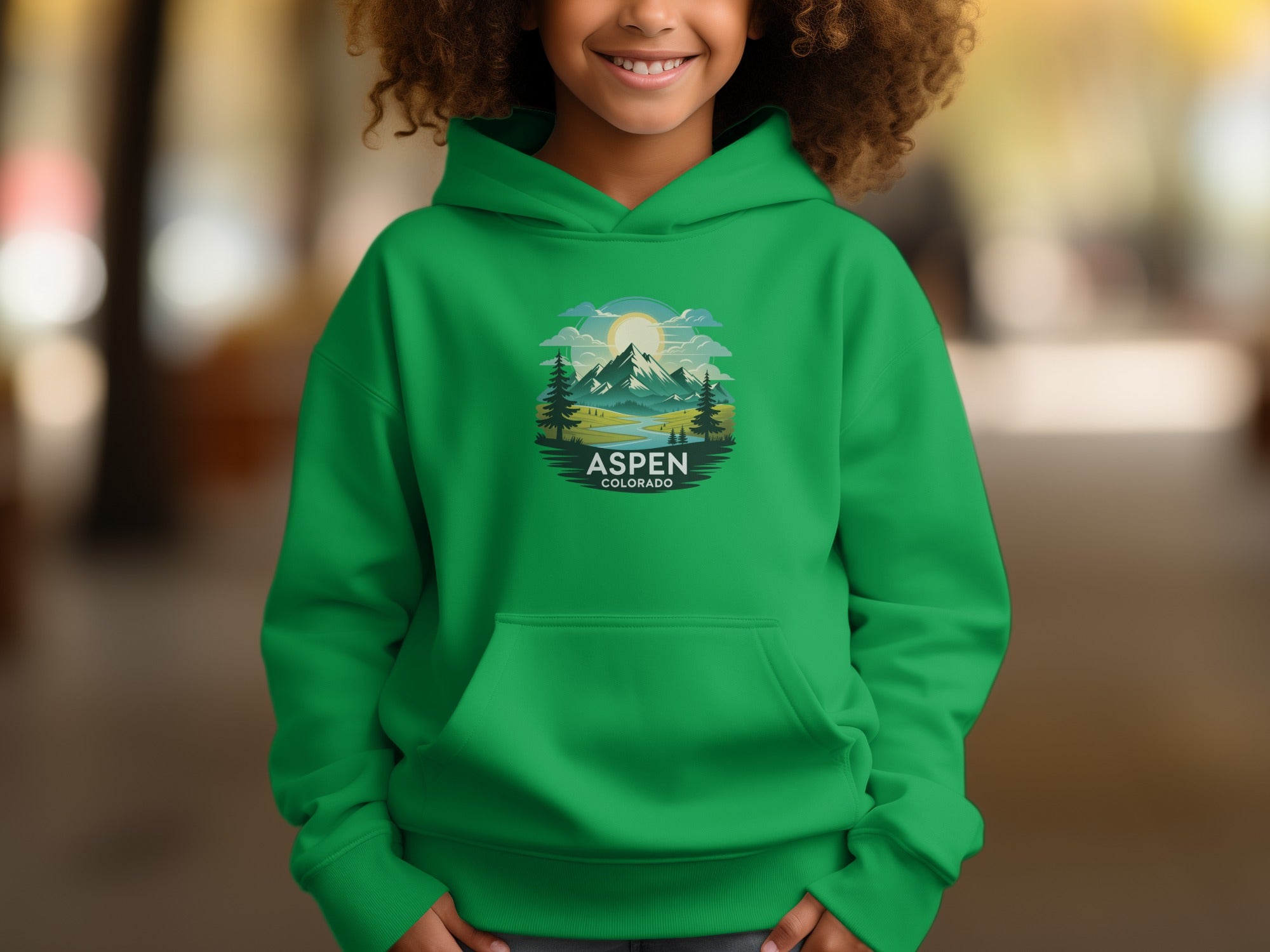 Aspen Colorado Scenic Design Green Hoodie for Kids
