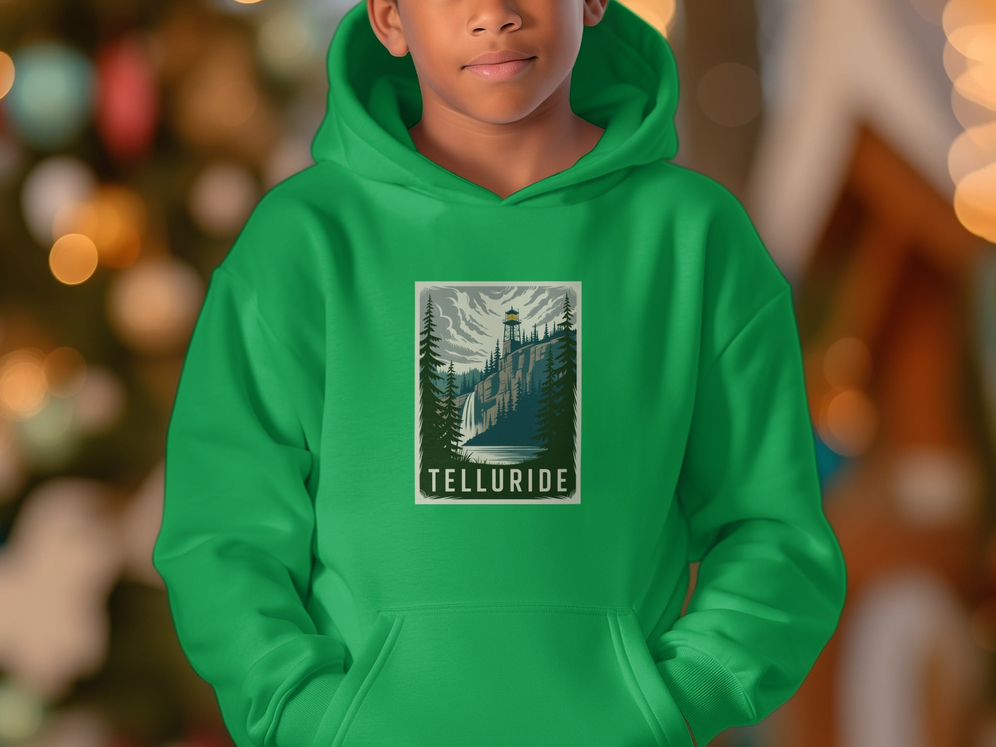 Telluride Green Hoodie with Scenic Design