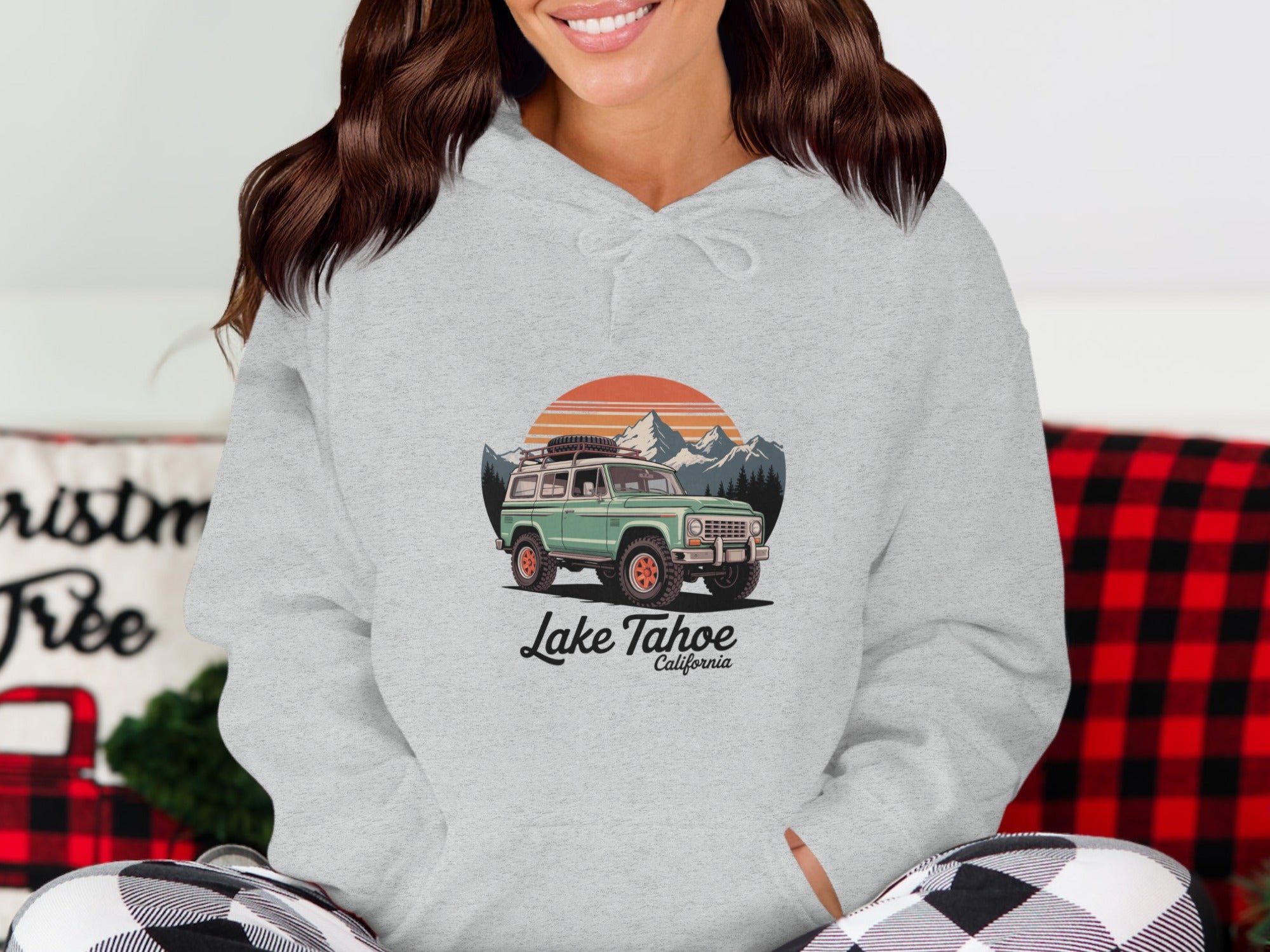 Lake Tahoe California Hoodie with Retro Car Design
