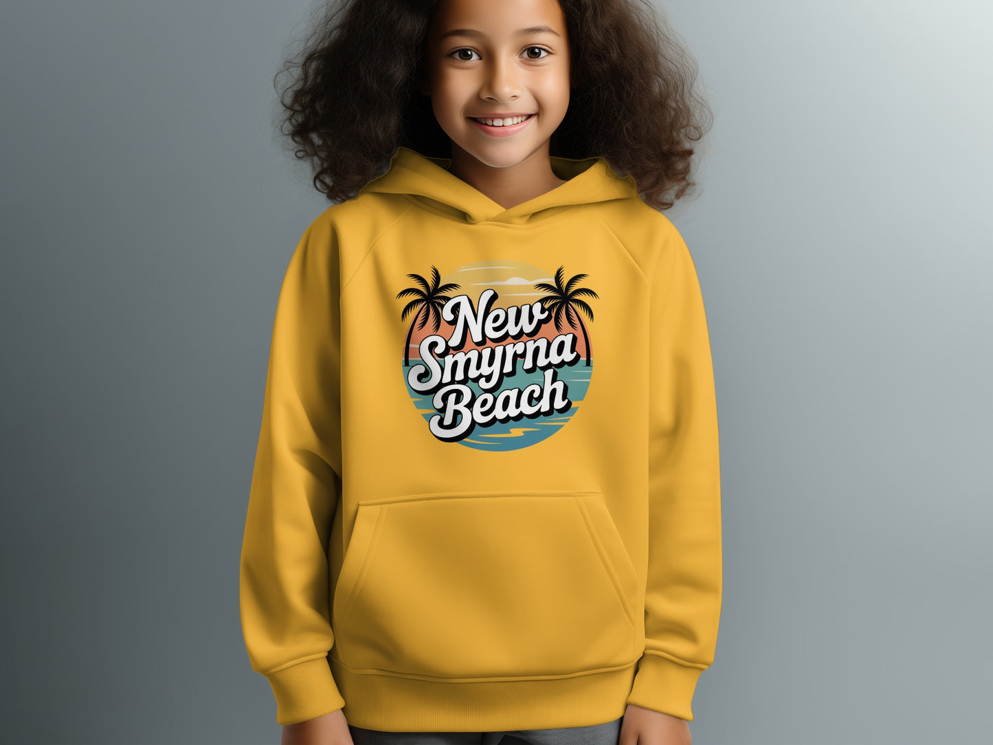 New Smyrna Beach Hoodie with Palm Tree Design product type