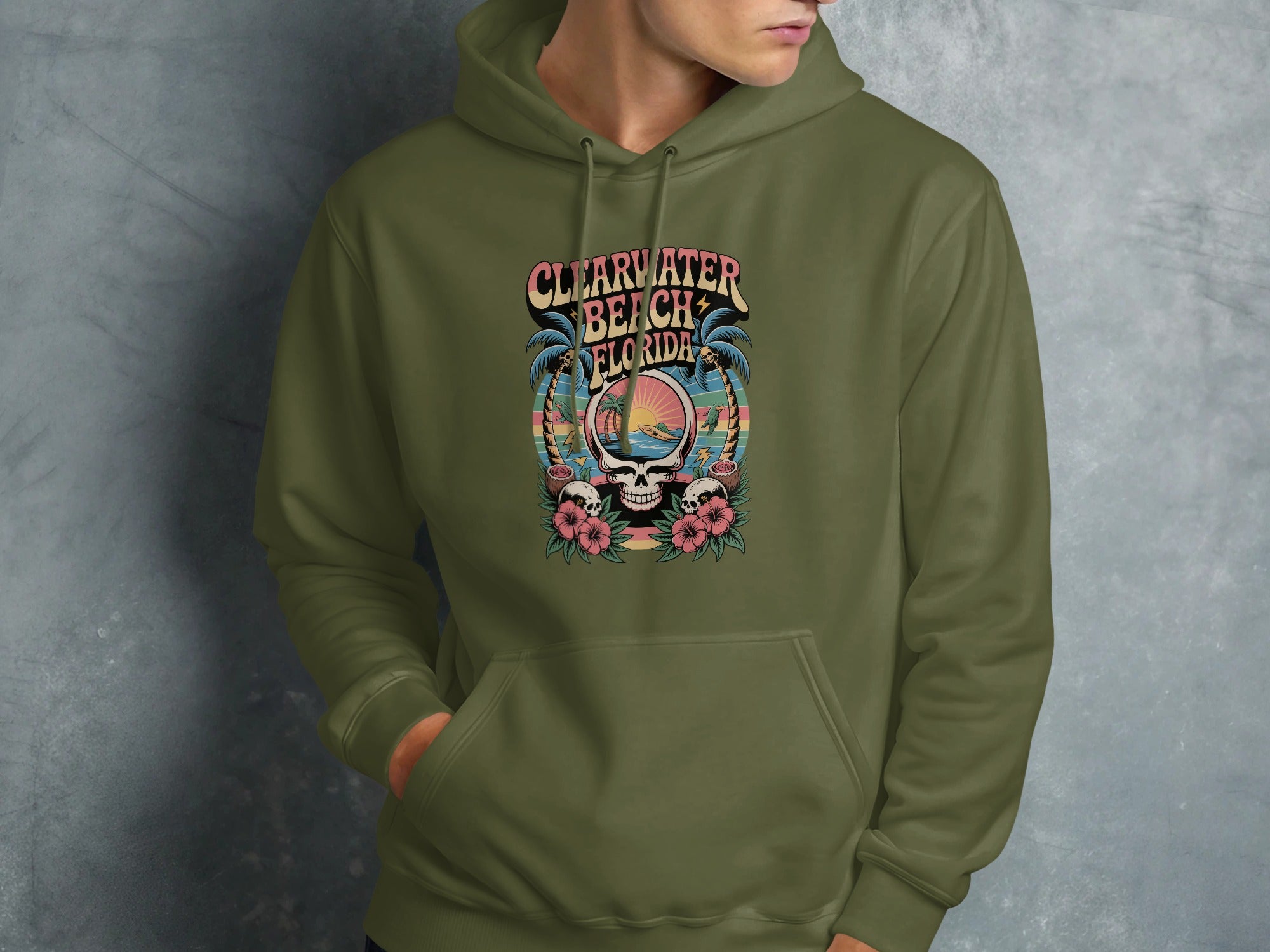 Clearwater Beach Orange Sun Skull Hoodie product