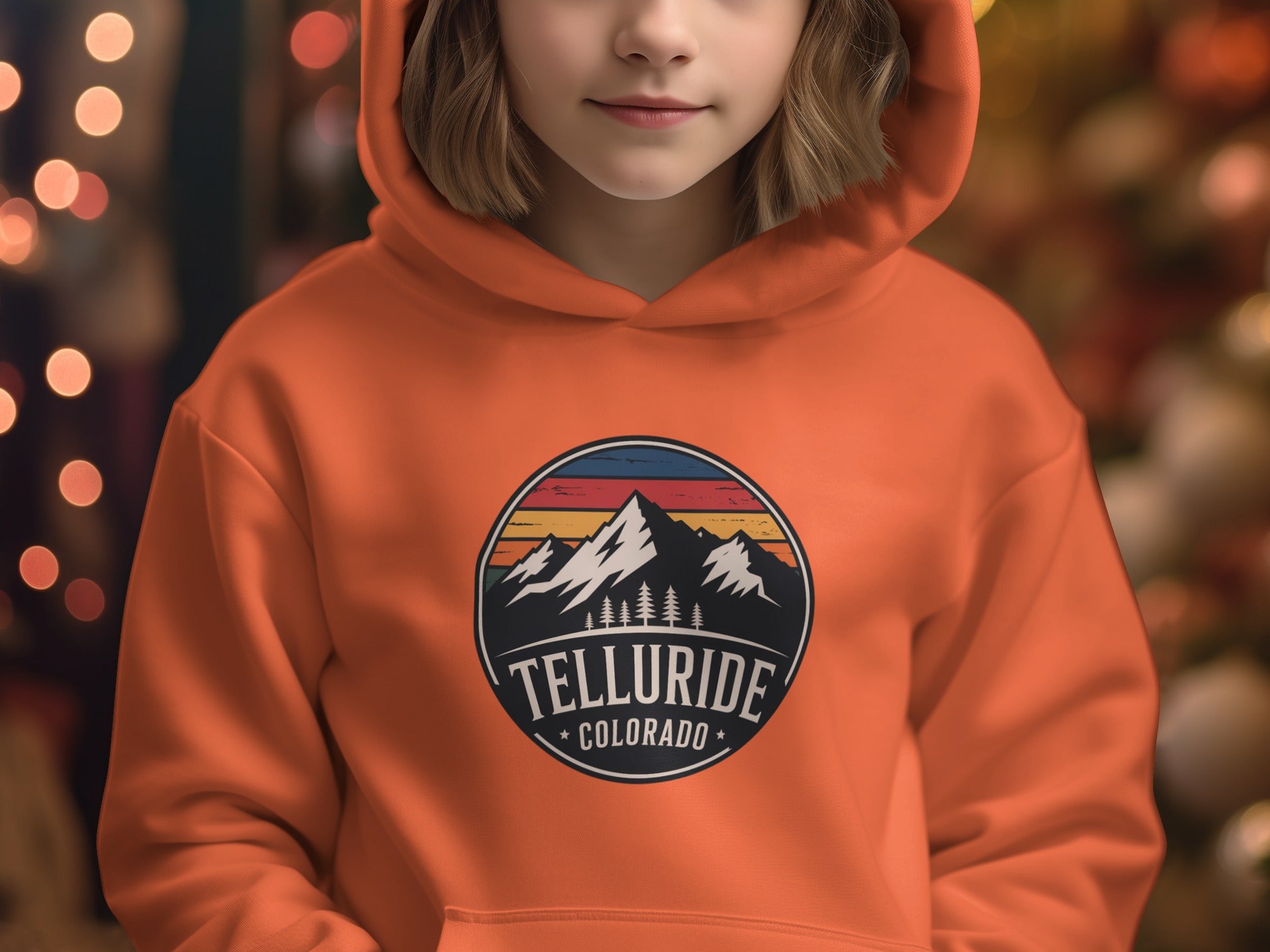 Telluride Colorado Hoodie with Mountain Sunset Design