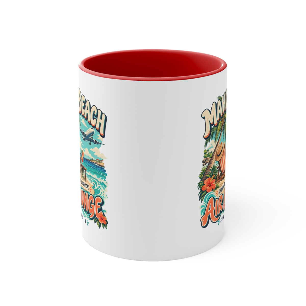 Maho Beach Air Lounge Sint Maarten Accent Coffee Mug illustrated destination design, product mockup