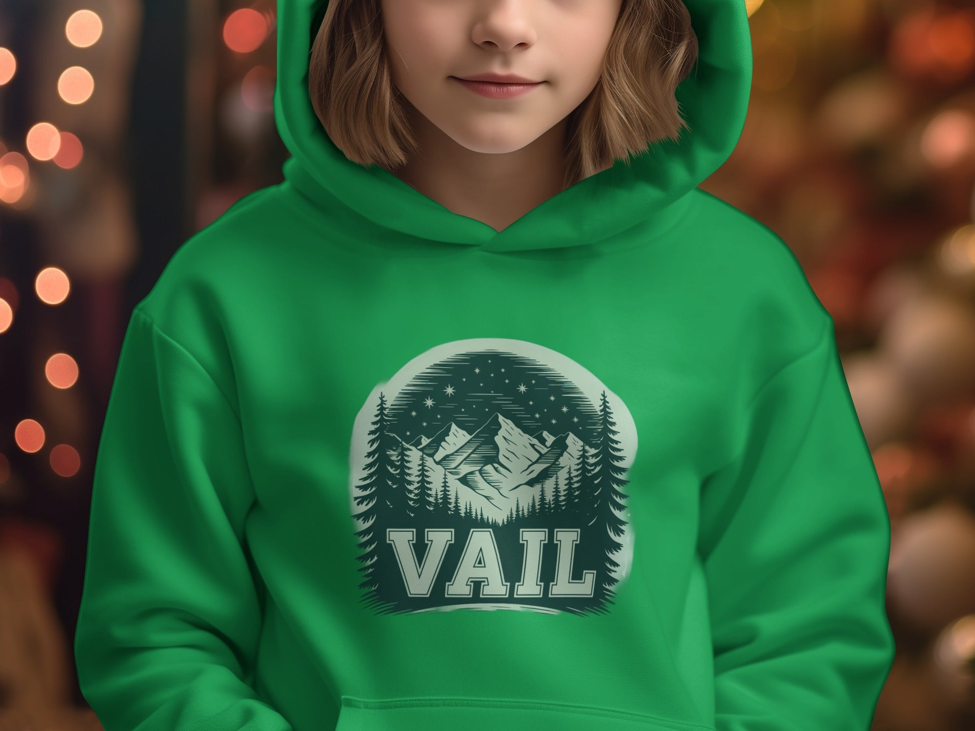 Cozy Green Hoodie with Vail Mountain Graphic