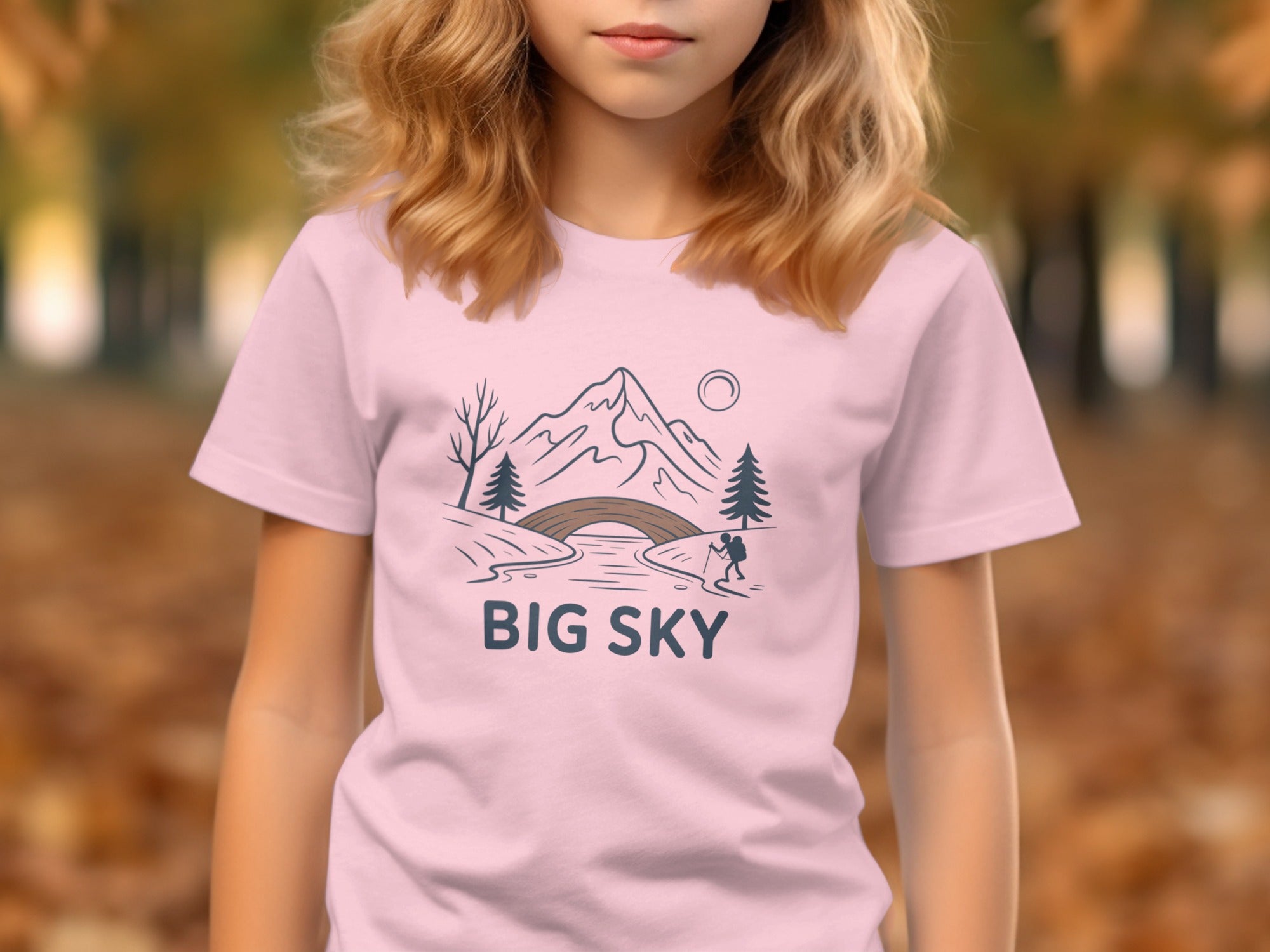 BIG SKY Scenic Mountain with Hiker Graphic T-Shirt