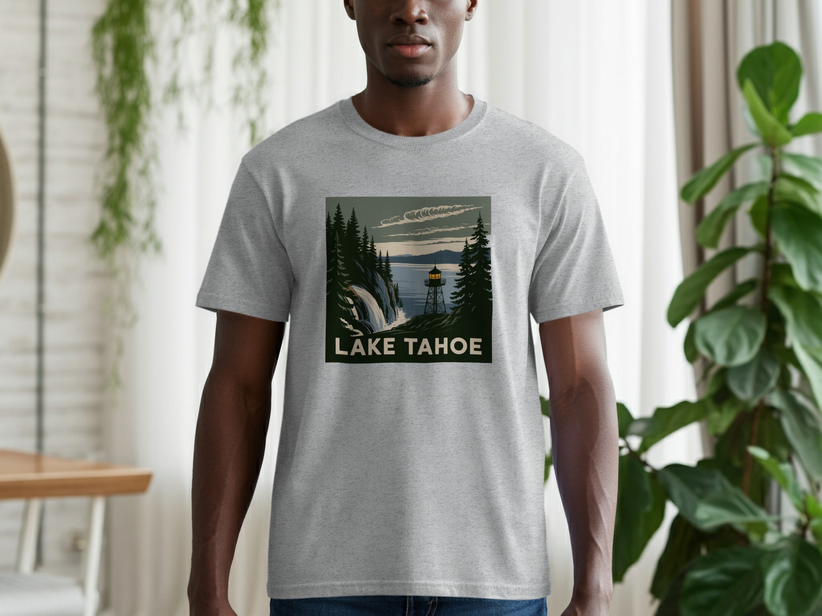 Lake Tahoe Scenic Graphic on Gray T-shirt product