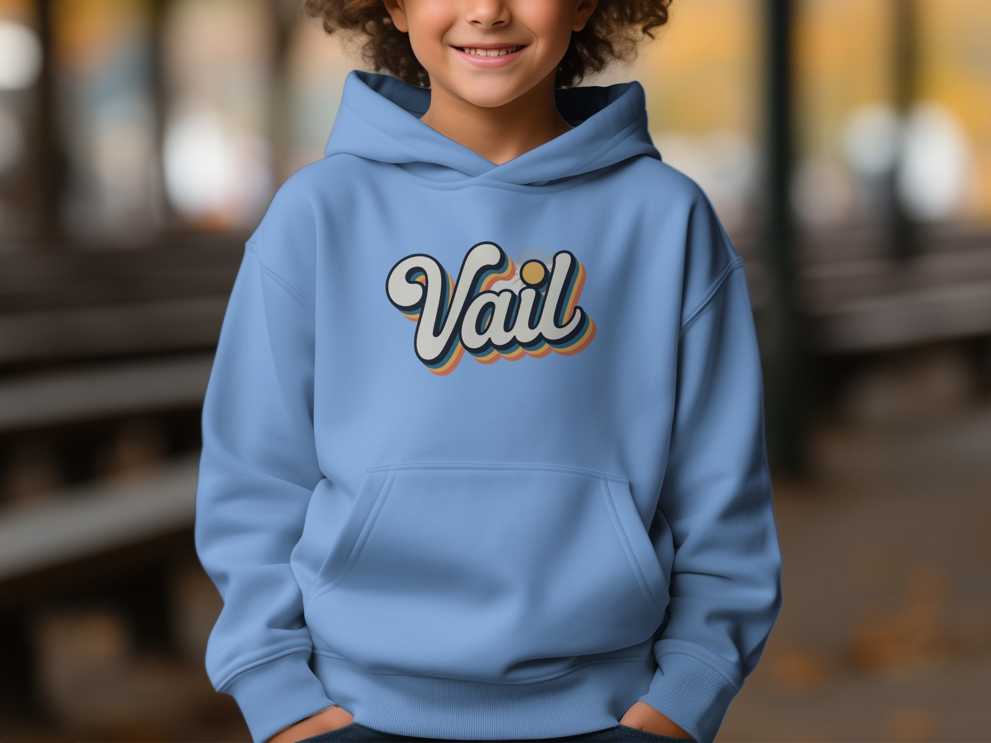 Vail Blue Hoodie With Retro Text Design product