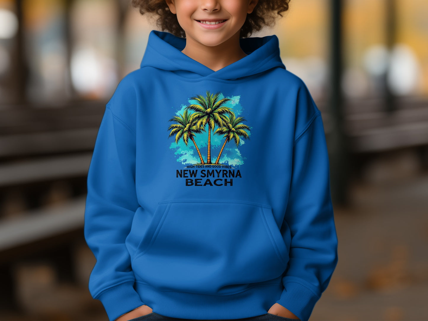 New Smyrna Beach Hoodie Blue Palm Trees Design product