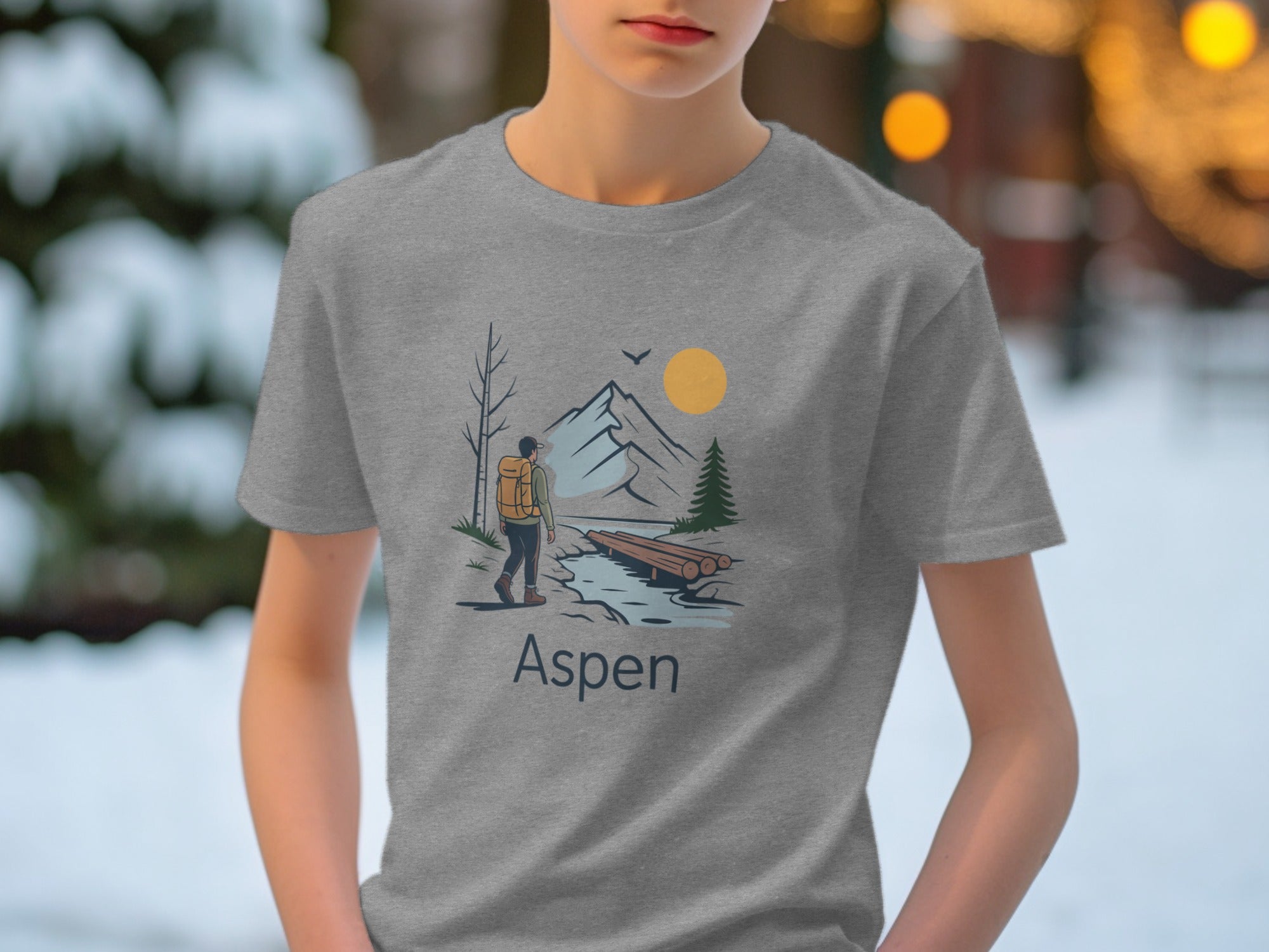 Aspen Hiking Snowy Mountains Graphic T-Shirt
