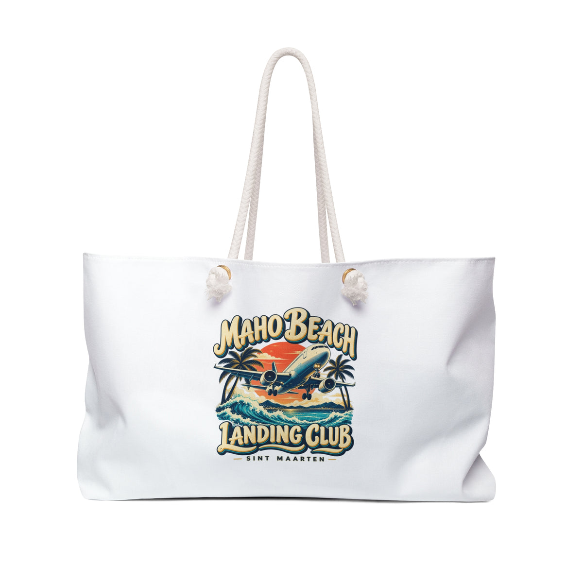 Maho Beach Landing Club Sint Maarten Weekender Bag illustrated destination design, product mockup