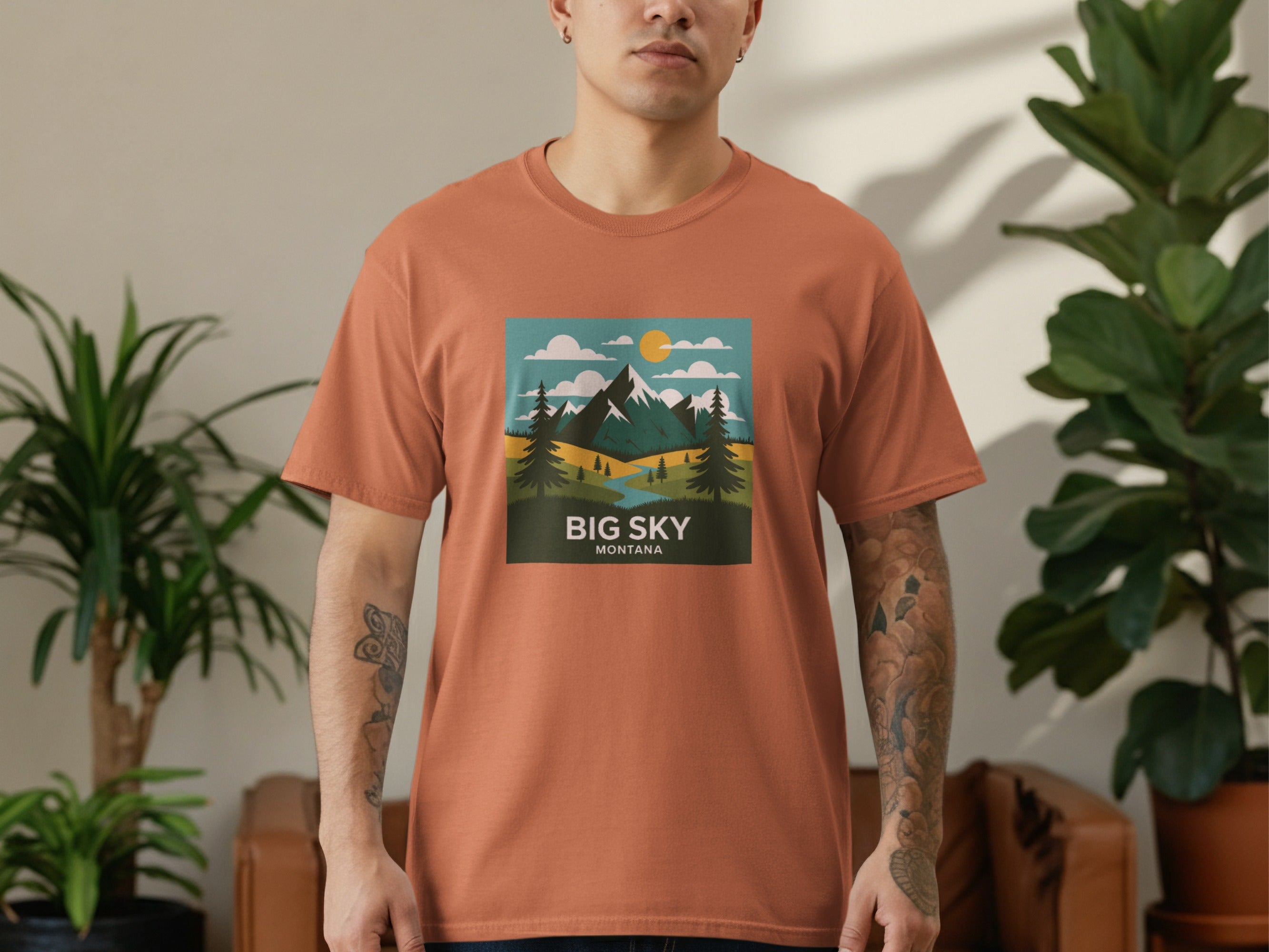 Big Sky Montana Graphic T-Shirt with Mountain Scene