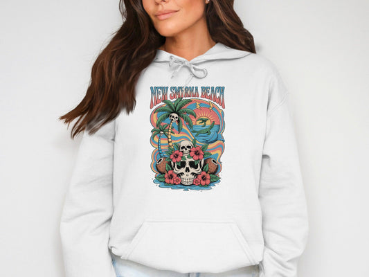New Smyrna Beach Distressed Skull Hoodie product