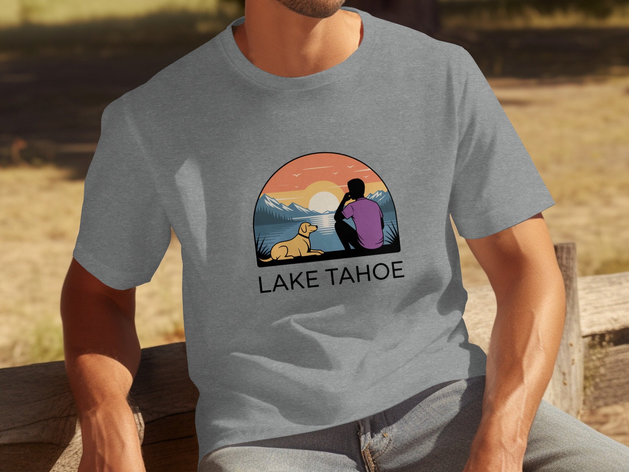 Lake Tahoe Graphic Tee with Sunset Scene product type