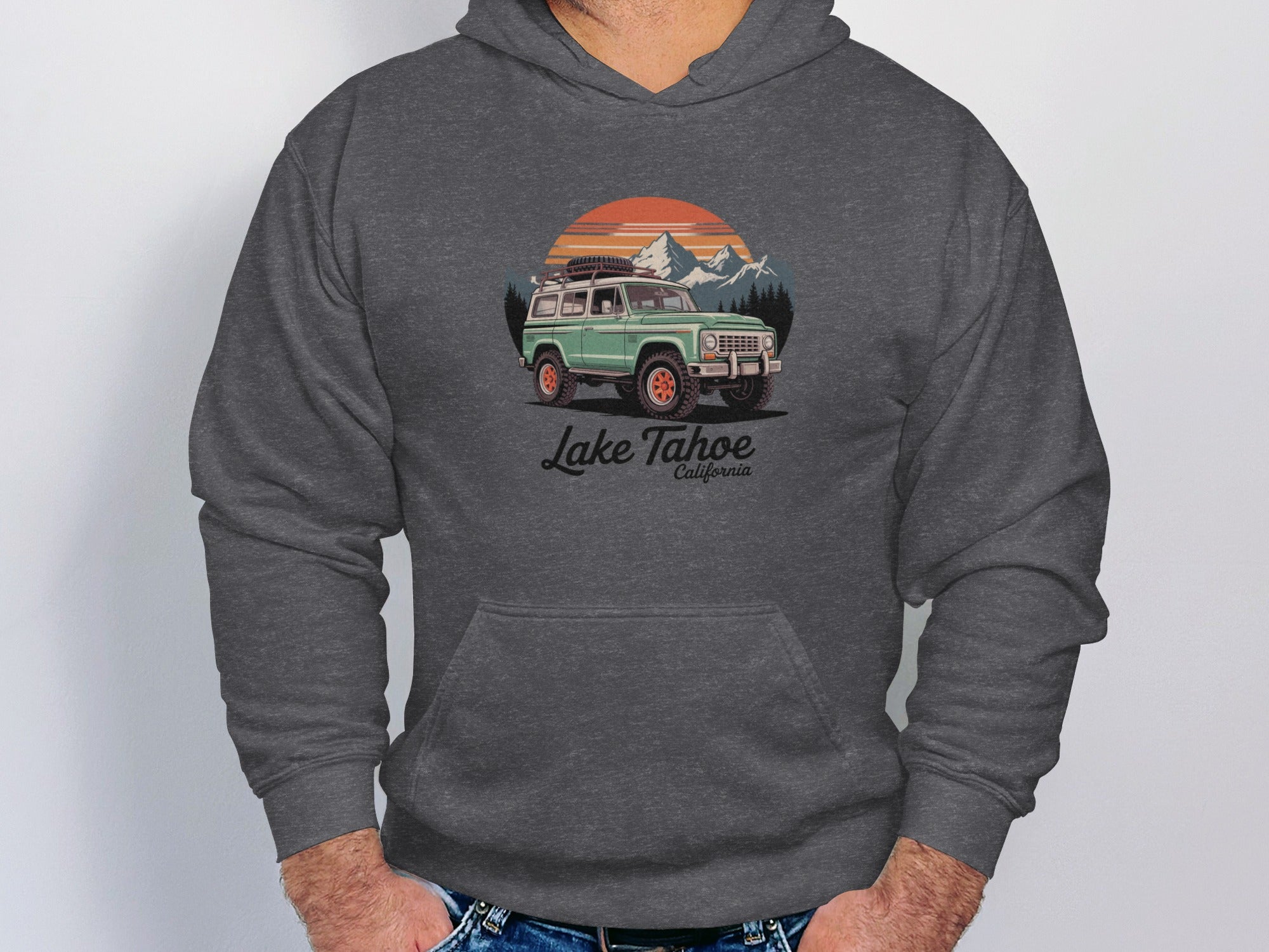 Lake Tahoe California Hoodie with Vintage Car Design