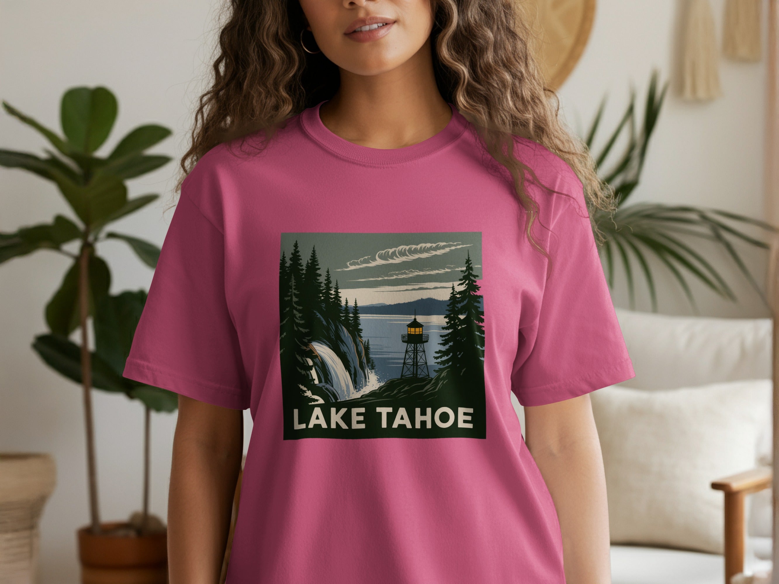 Lake Tahoe Nature Scene Pink Graphic T-Shirt product type