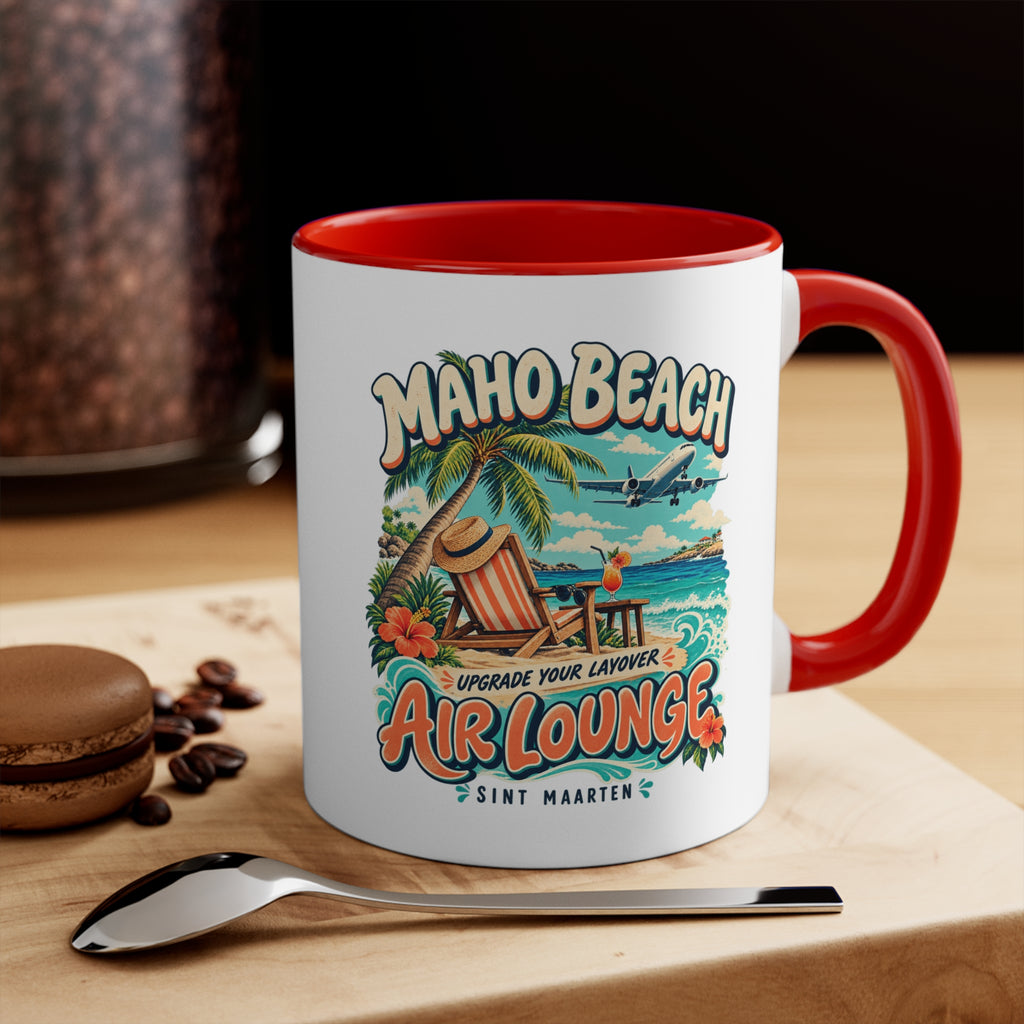 Maho Beach Air Lounge Sint Maarten Accent Coffee Mug illustrated destination design, product mockup