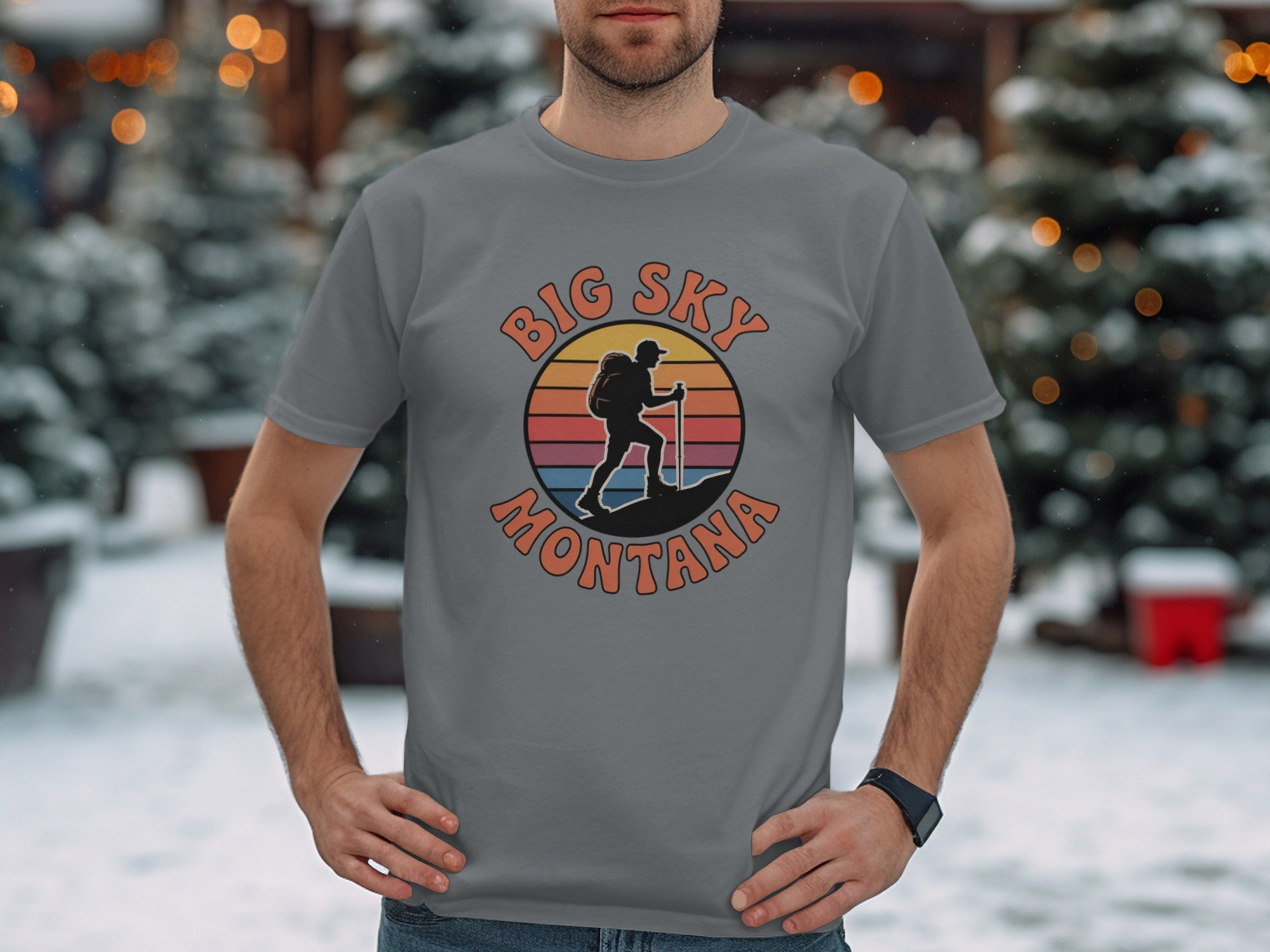Big Sky Montana Colorful Sunset Silhouette Design T-shirt