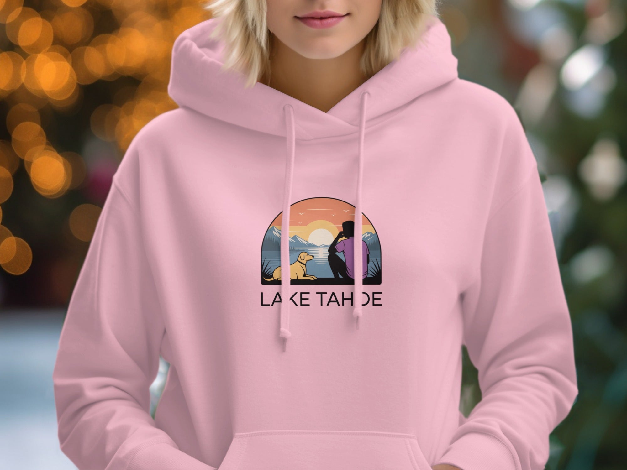 Lake Tahoe Adventure Design Pink Hoodie