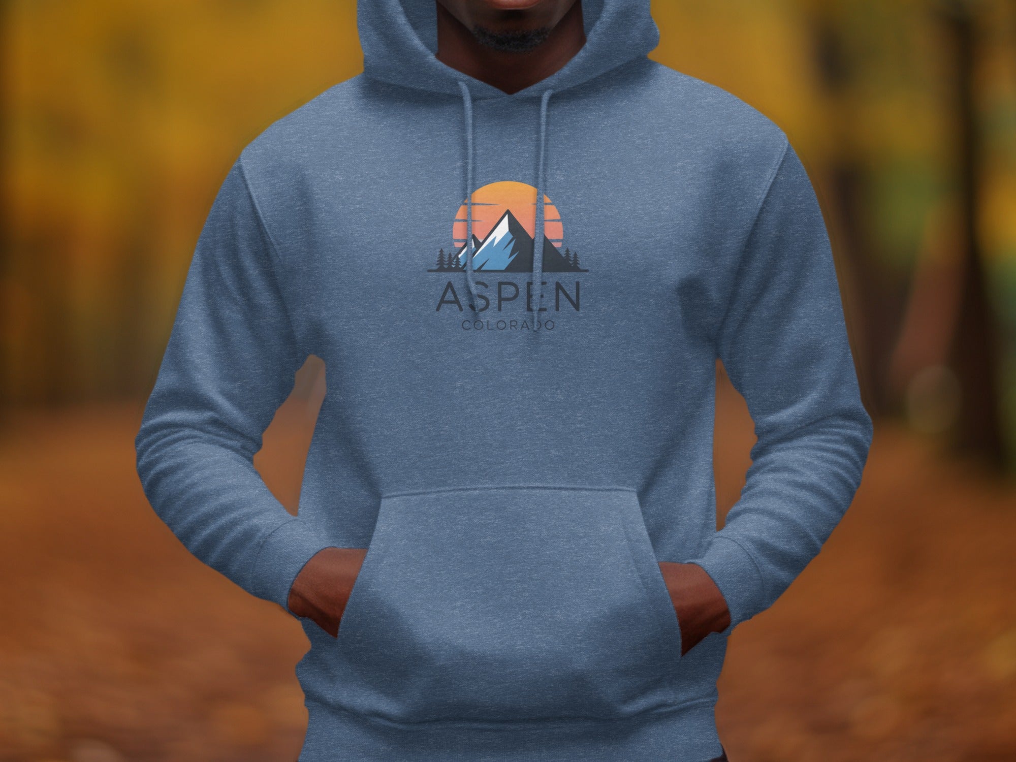 Aspen Colorado Blue Hoodie with Mountain Design product type