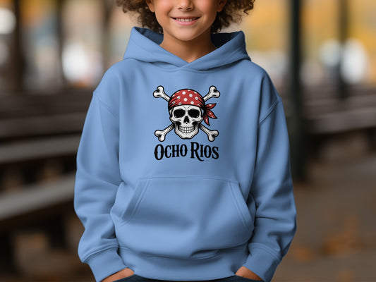 Ocho Rios Pirate Skull Design Light Blue Hoodie product