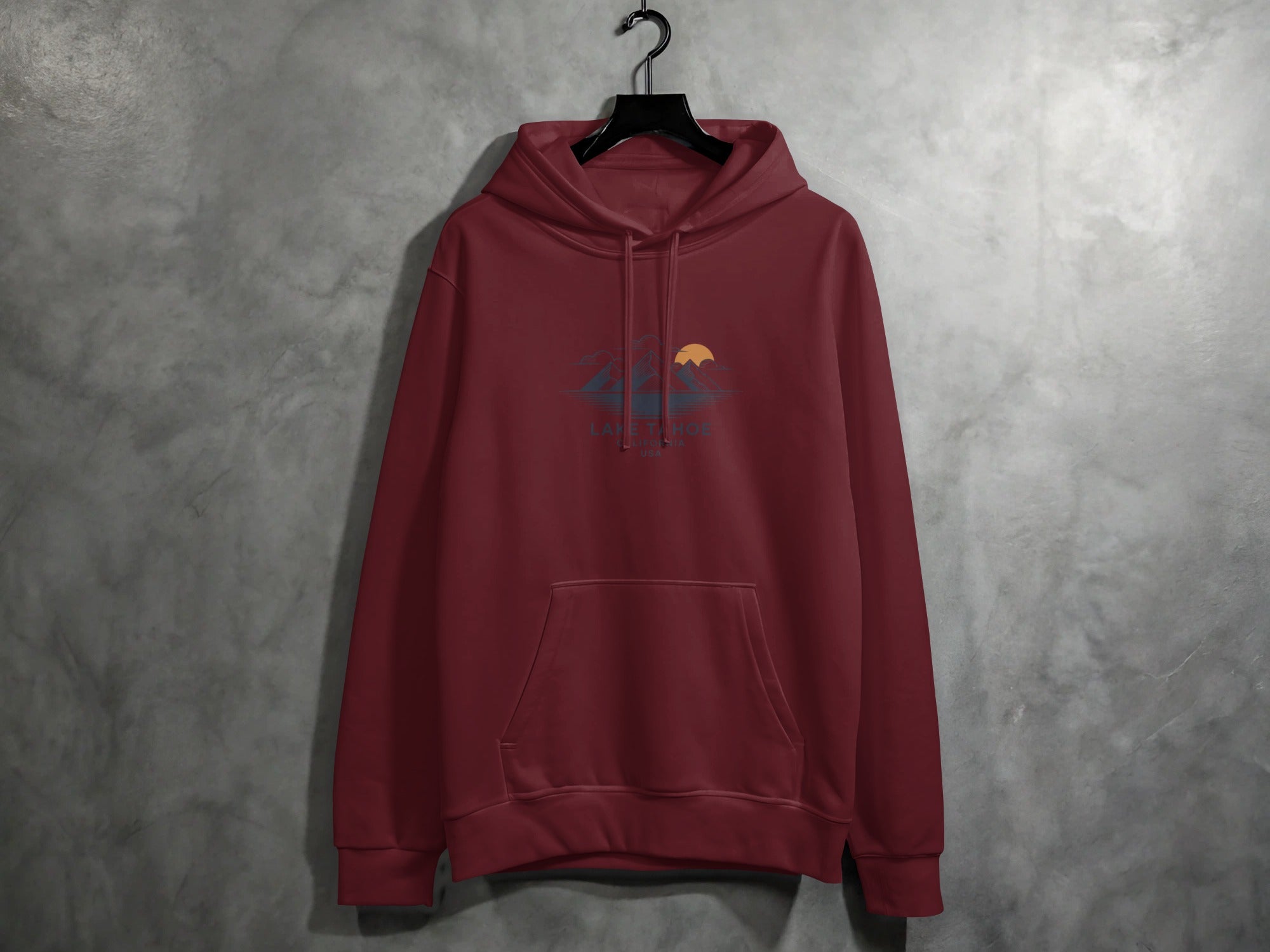 Cozy Red Hoodie with Artistic Mountain Design