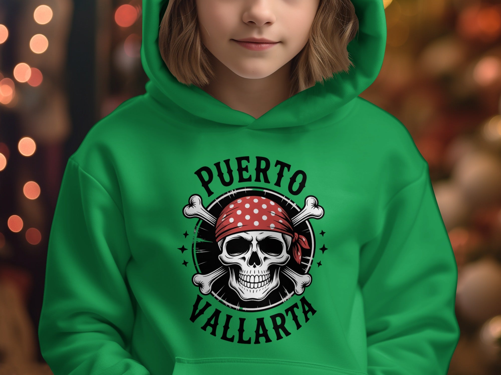 Puerto Vallarta Skull Design Green Hoodie product