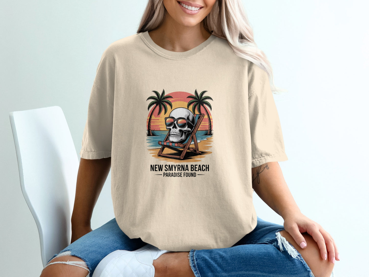 New Smyrna Beach Paradise Skull Graphic T-shirt product