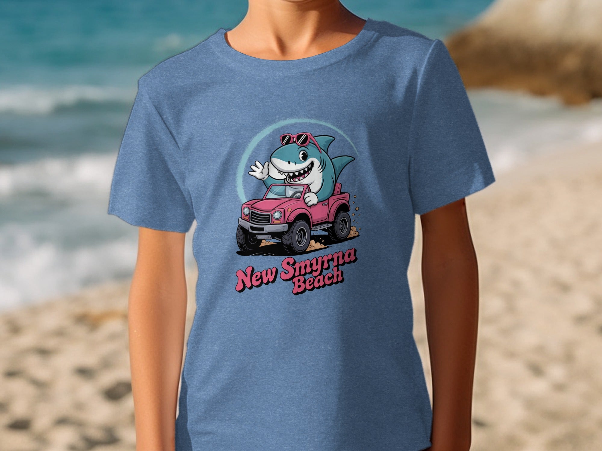 New Smyrna Beach Shark Riding Jeep Graphic T-Shirt product