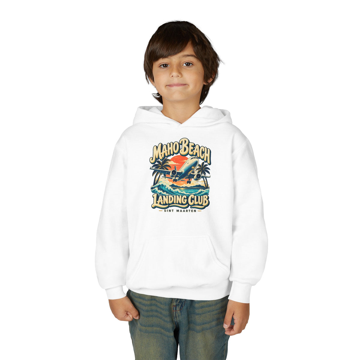 Maho Beach Landing Club Sint Maarten Gildan 18500B Youth Hoodie
