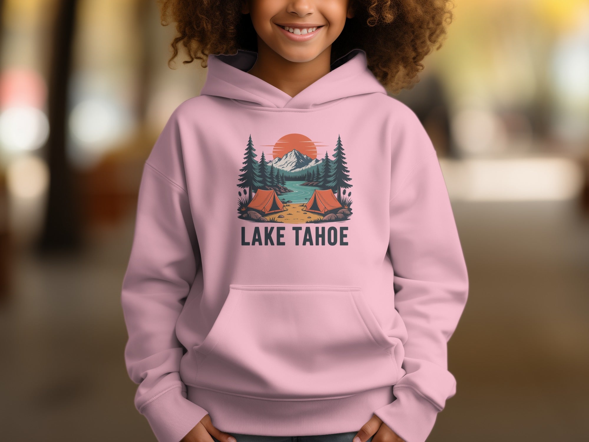 Lake Tahoe Pink Hoodie Scenic Design For Kids