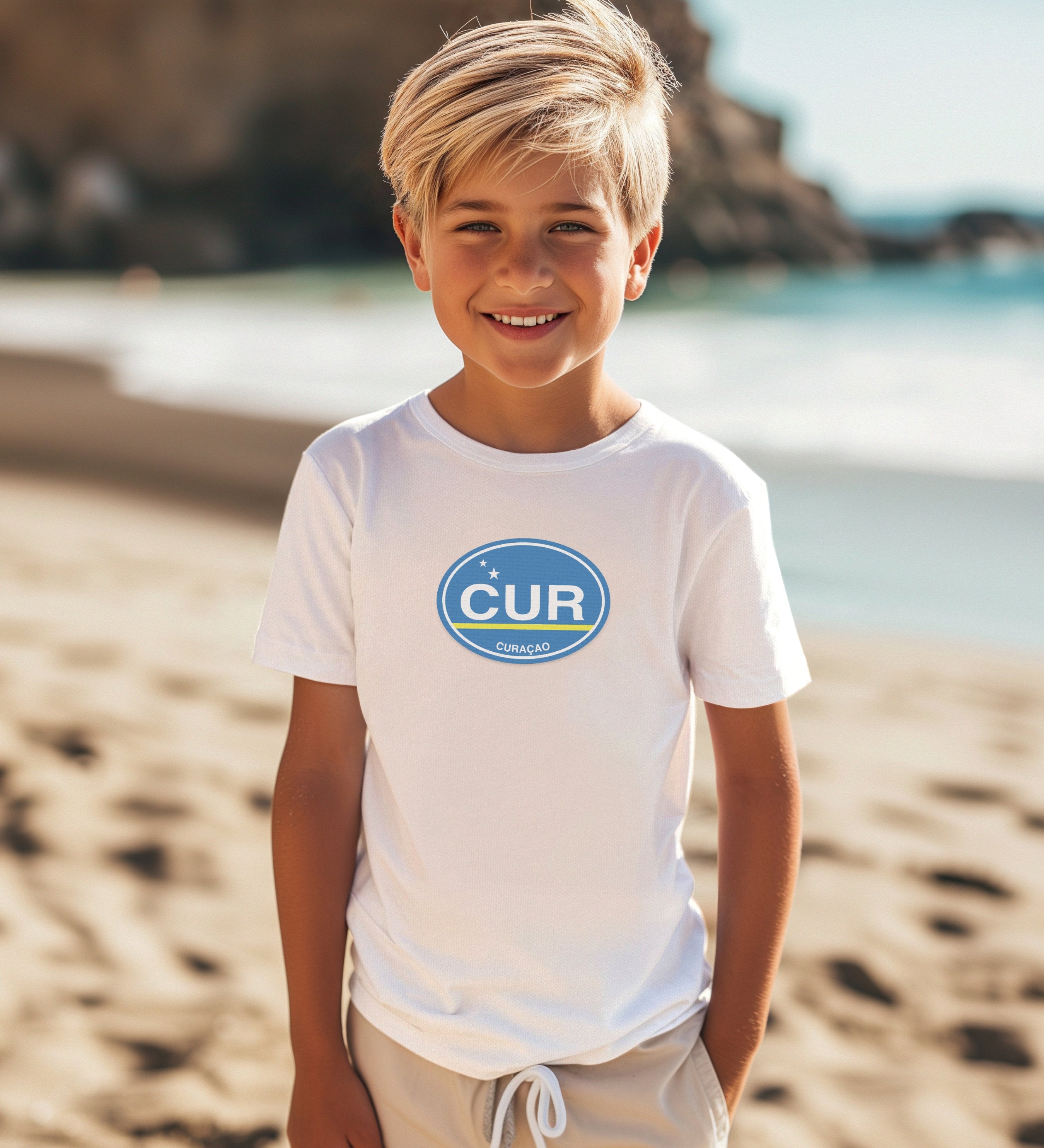 Curacao gift for posing by the colorful Handelskade youth clothing and travel souvenirs