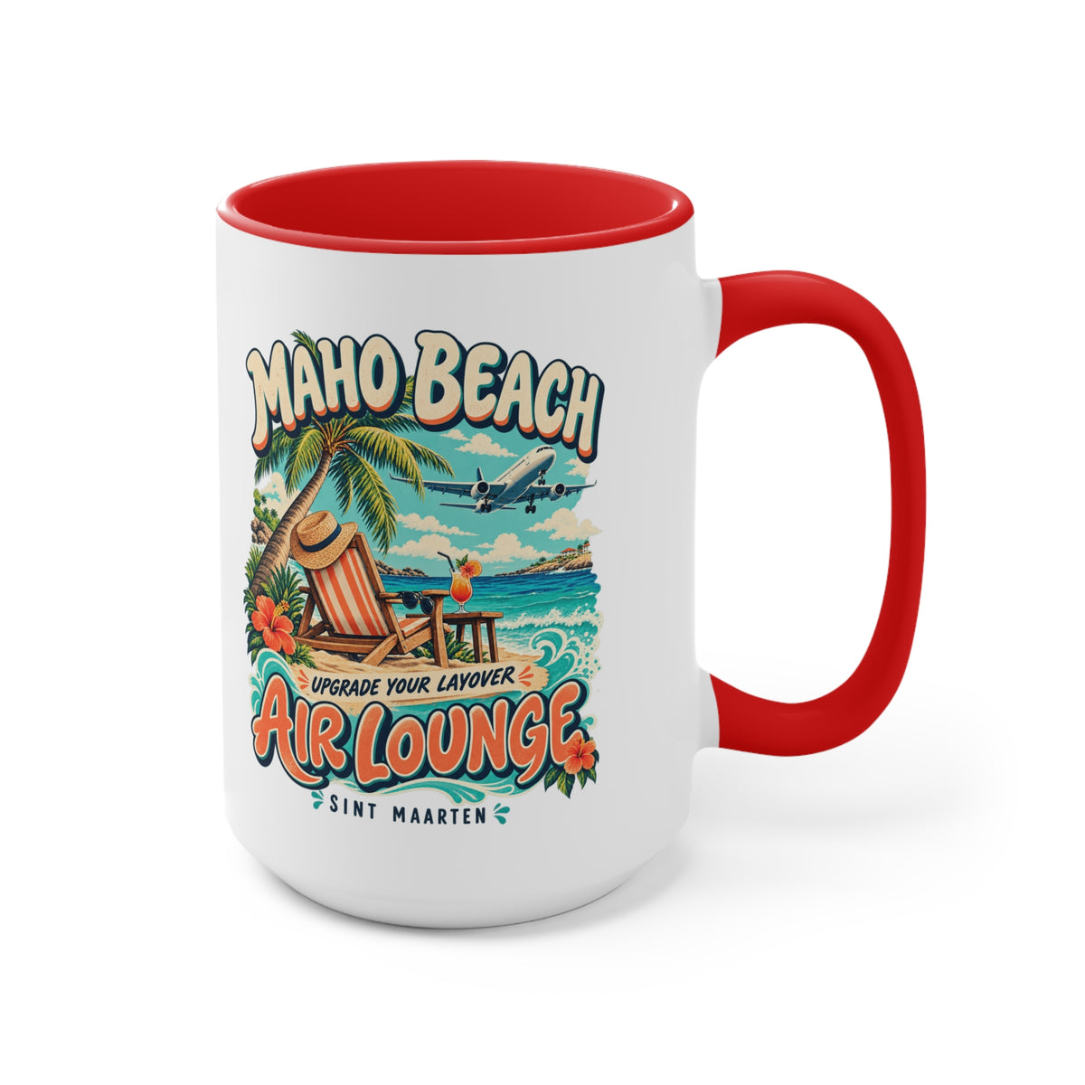 Maho Beach Air Lounge Sint Maarten Accent Coffee Mug illustrated destination design, product mockup