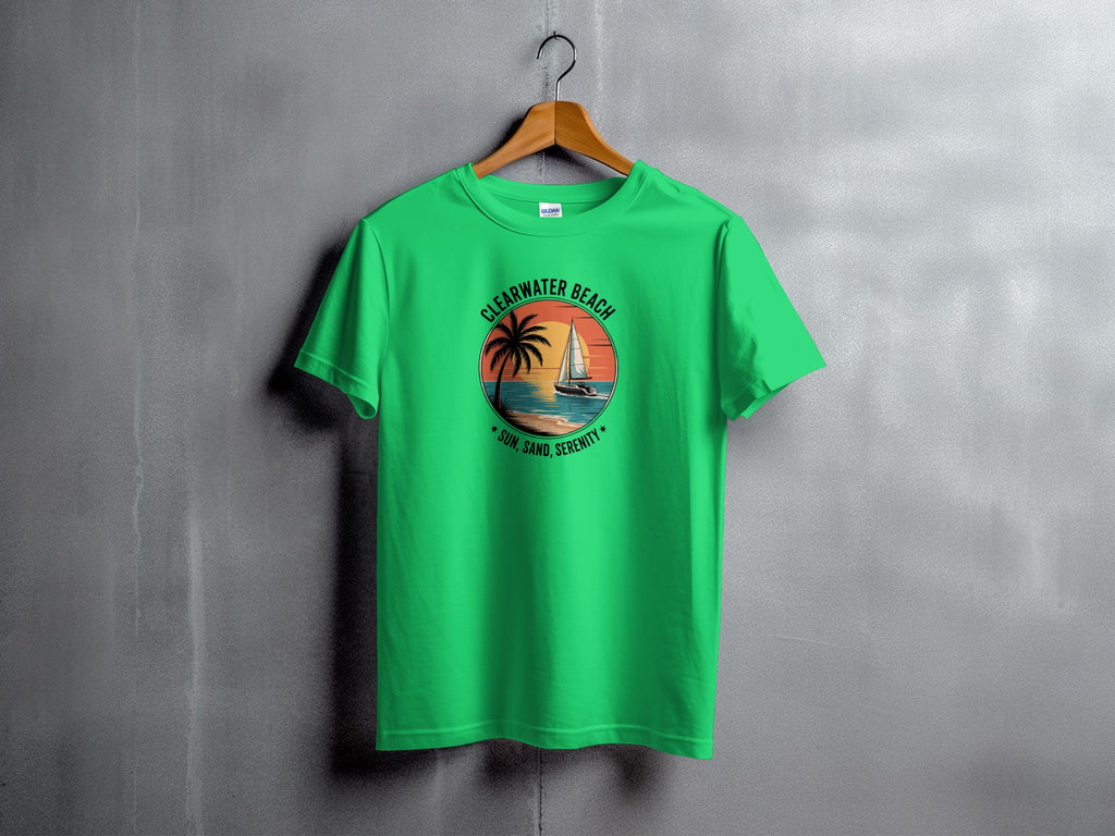 Clearwater Beach Palm Trees and Boat Graphic T-Shirt product