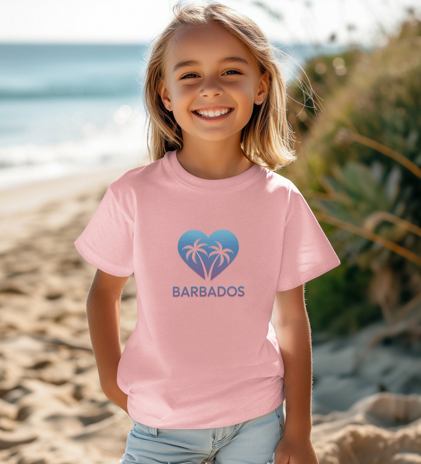 Barbados Pink Tropical Heart Design Kids T-Shirt product