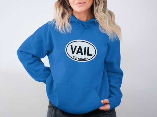 Vail  Oval Logo Vacation Travel Hoodie Gift Souvenir White