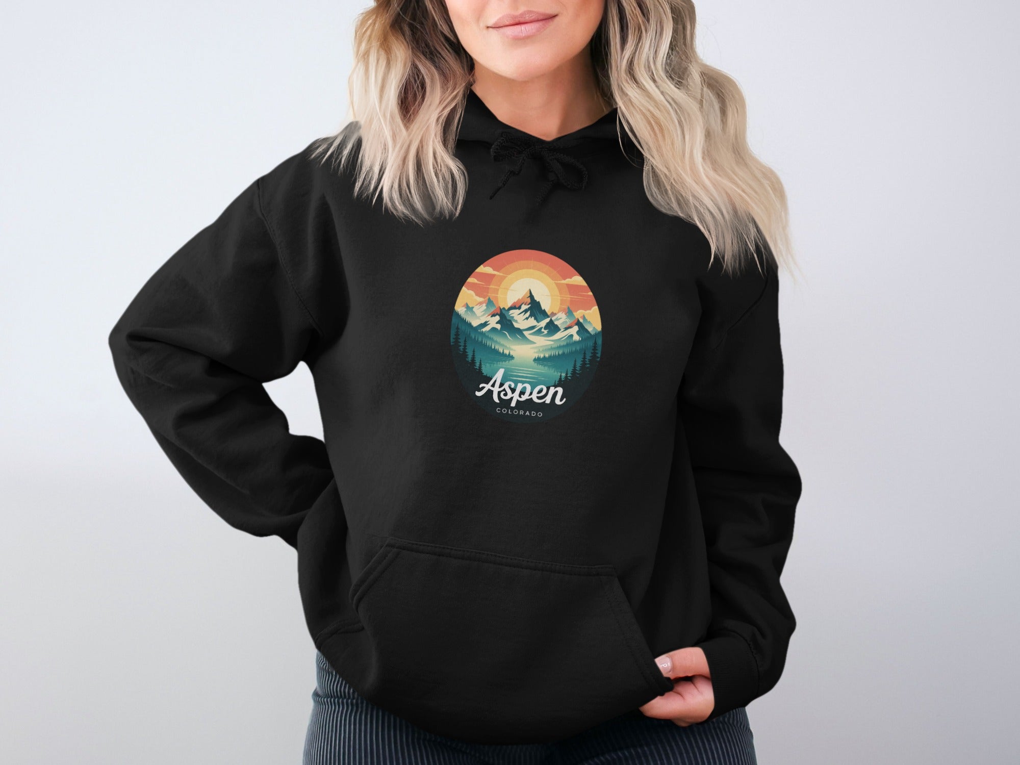 Aspen Colorado Sunset Graphic Black Hoodie product